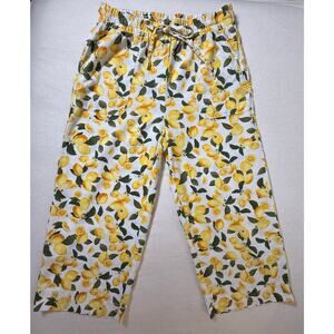 Rafaella Linen Lemon Print Cropped Drawstring  Pants 
Size Medium